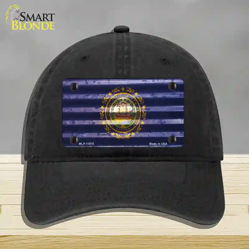 HAT07-MLP-11970   Hampshire Corrugated Flag Novelty License Plate Hat, Unconstructed Cotton - Black