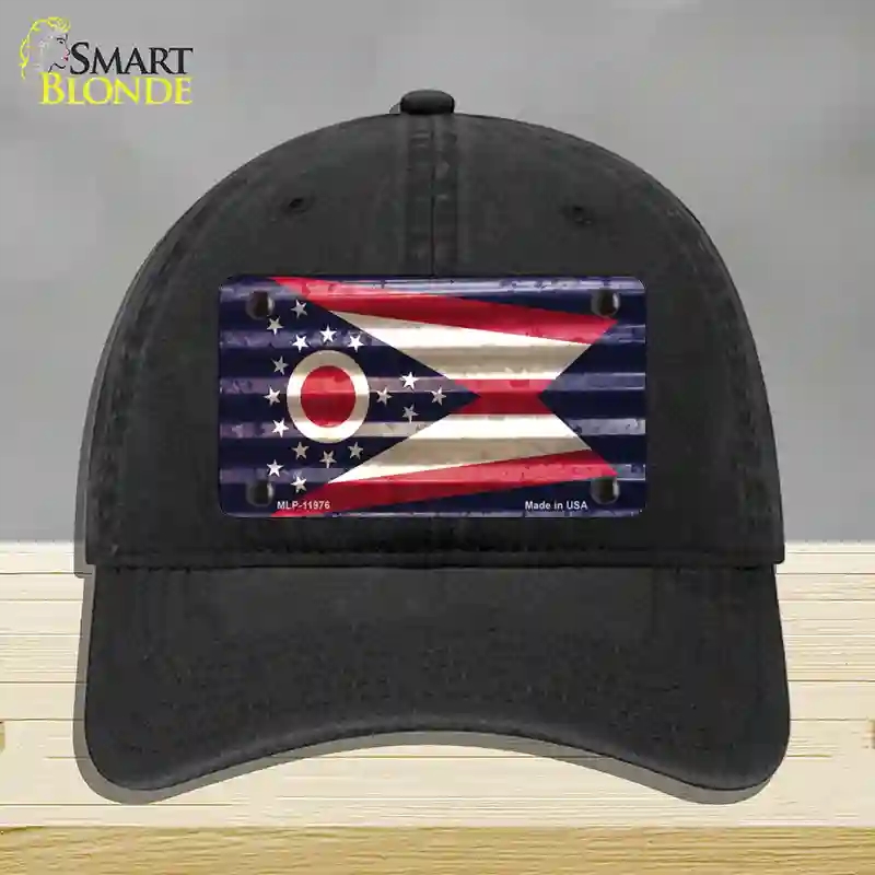 HAT07-MLP-11976 Ohio Corrugated Flag Novelty License Plate Hat, Unconstructed Cotton - Black