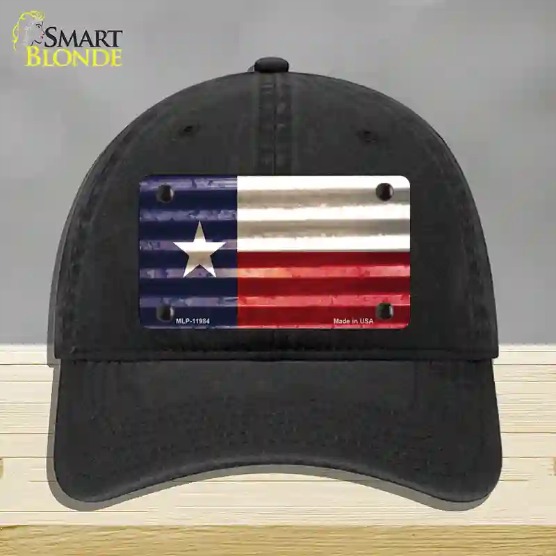 HAT07-MLP-11984 Texas Corrugated Flag Novelty License Plate Hat, Unconstructed Cotton - Black