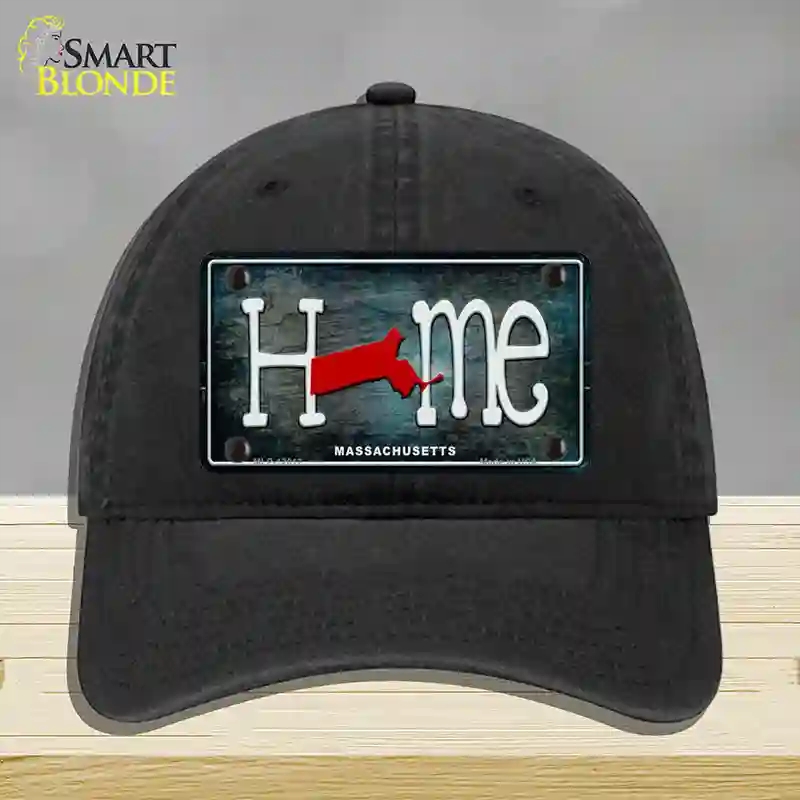 HAT07-MLP-12012 Massachusetts Home State Outline Novelty License Plate Hat, Unconstructed Cotton - Black