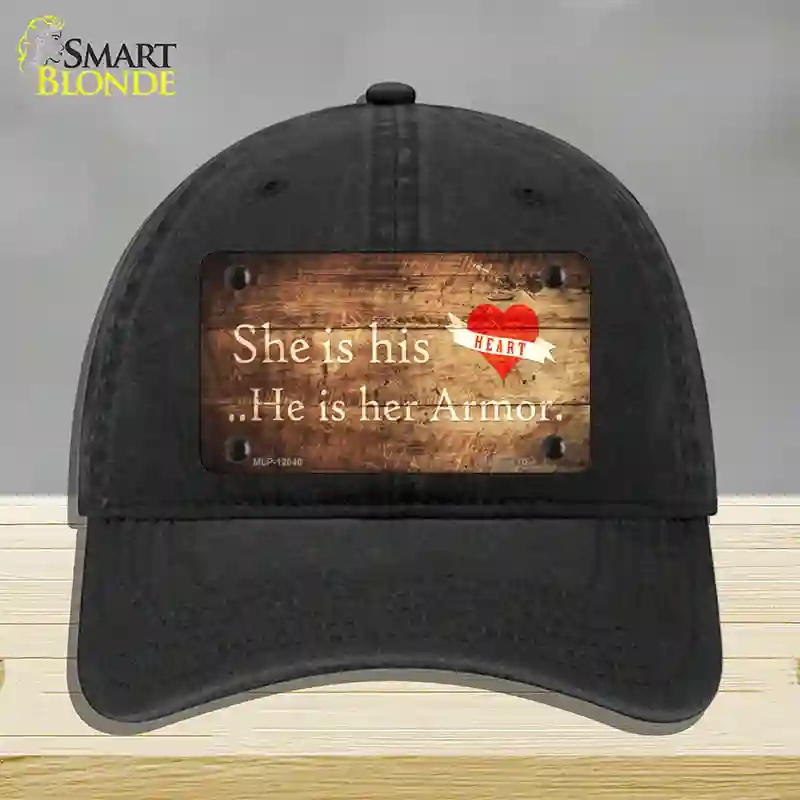 HAT07-MLP-12046 His Heart Her Armor Novelty License Plate Hat, Unconstructed Cotton - Black