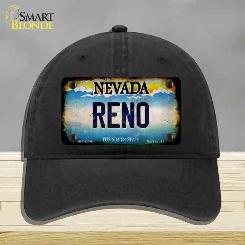 HAT07-MLP-12068 Nevada Reno Novelty License Plate Hat, Unconstructed Cotton - Black