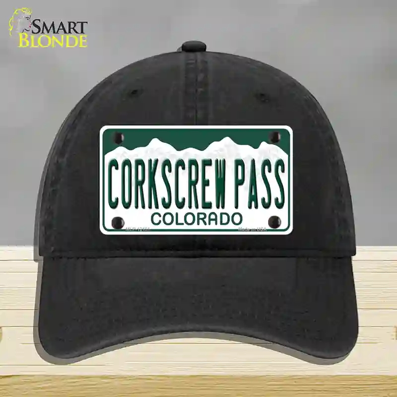 HAT07-MLP-12151 Corkscrew Pass Colorado Novelty License Plate Hat, Unconstructed Cotton - Black