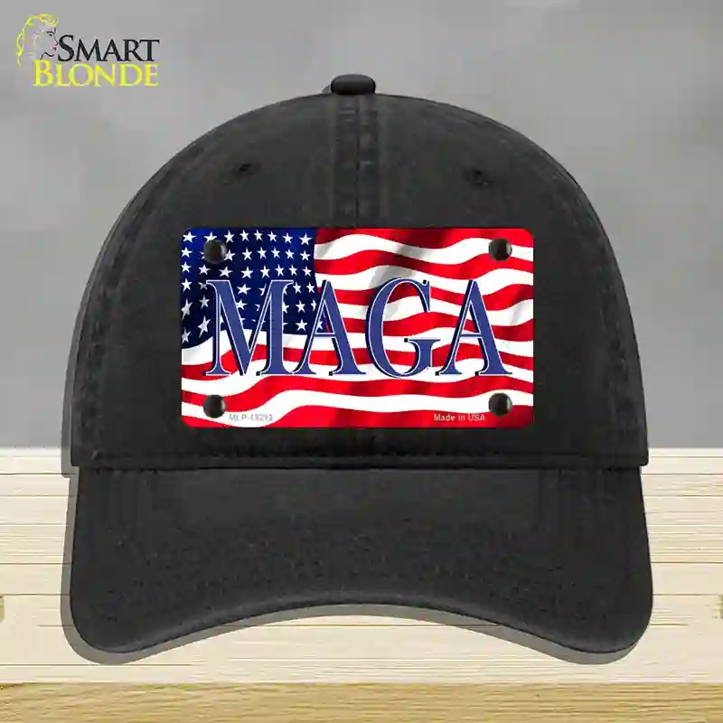 HAT07-MLP-12212 MAGA Flag Novelty License Plate Hat, Unconstructed Cotton - Black
