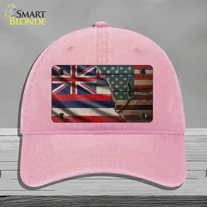 HAT12-MLP-12390 Hawaii & American Flag Novelty License Plate Hat, Unconstructed Cotton - Pink