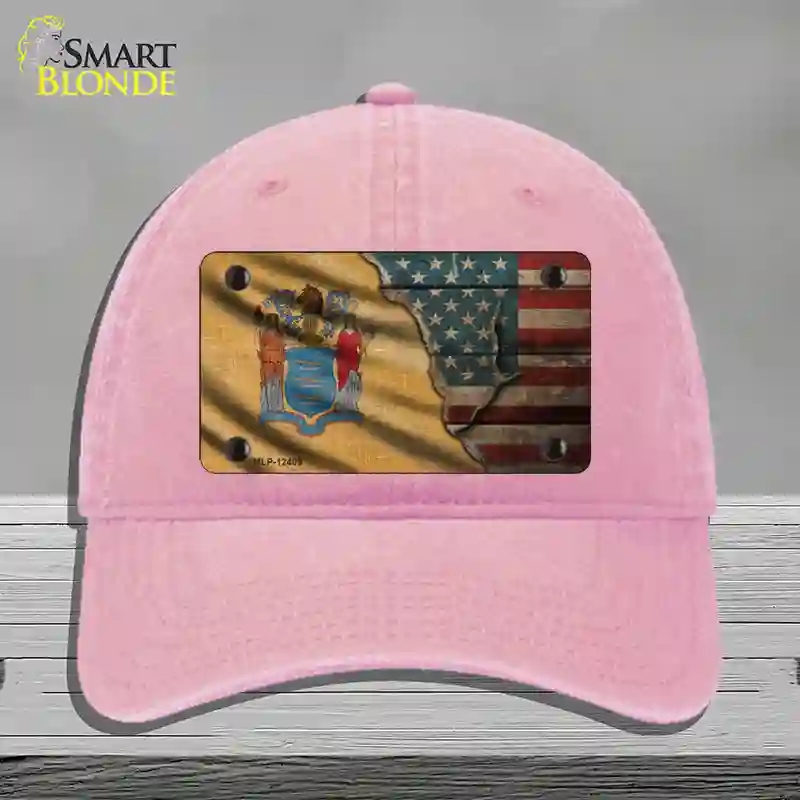 HAT12-MLP-12409   Jersey & American Flag Novelty License Plate Hat, Unconstructed Cotton - Pink