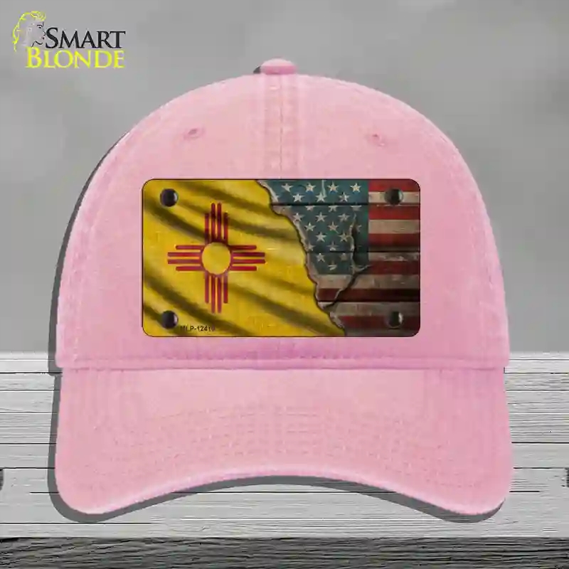 HAT12-MLP-12410   Mexico & American Flag Novelty License Plate Hat, Unconstructed Cotton - Pink
