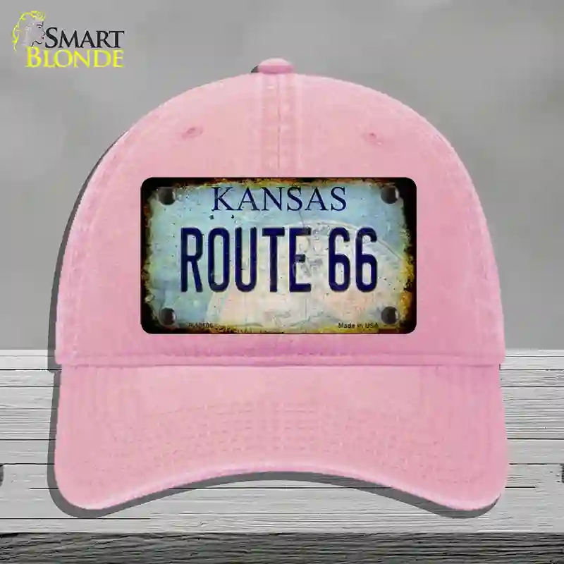 HAT12-MLP-12506 Route 66 Kansas Rusty Novelty License Plate Hat, Unconstructed Cotton - Pink