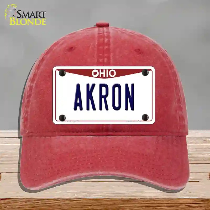 HAT13-MLP-10070 Akron Ohio Novelty License Plate Hat, Unconstructed Cotton - Red