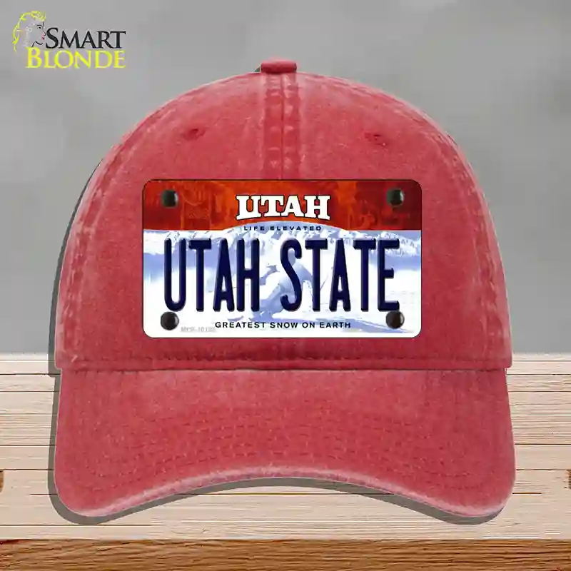 HAT13-MLP-10198 Utah State Novelty License Plate Hat, Unconstructed Cotton - Red