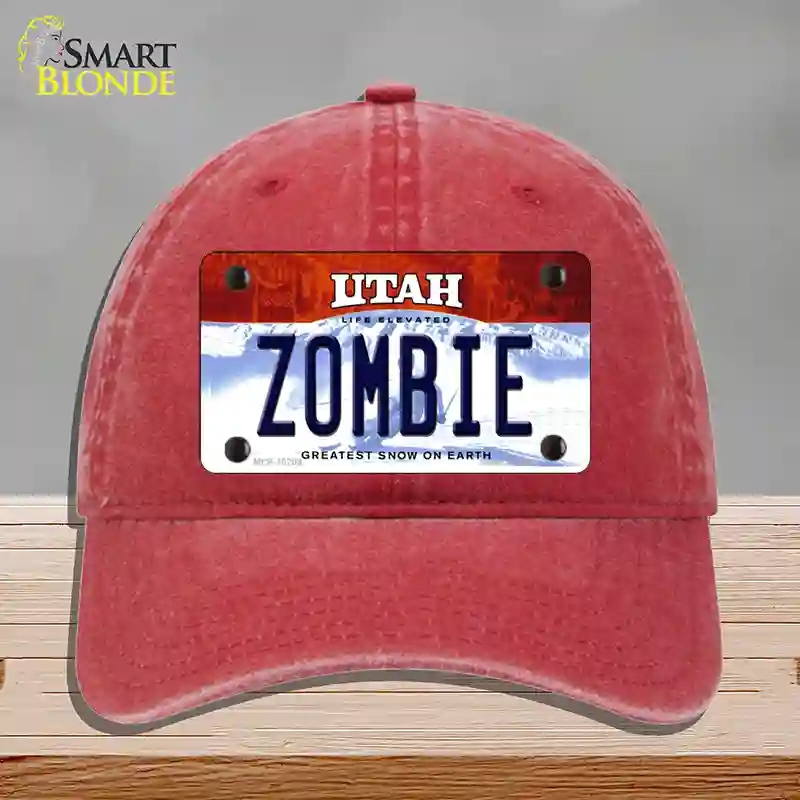 HAT13-MLP-10209 Zombie Utah Novelty License Plate Hat, Unconstructed Cotton - Red