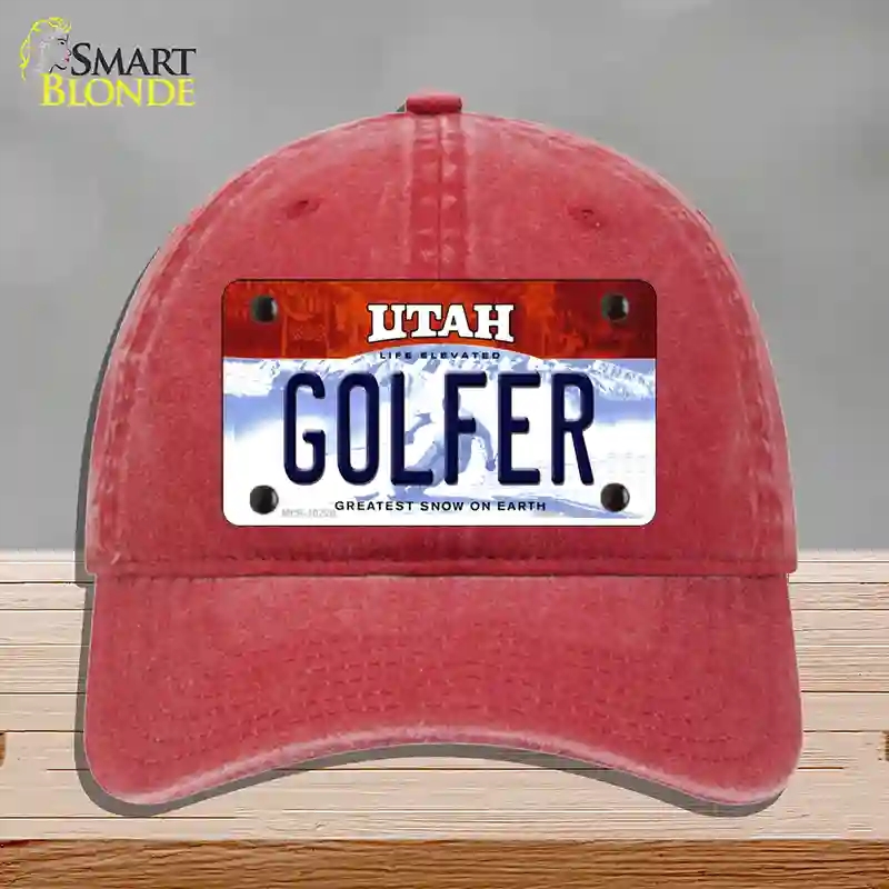 HAT13-MLP-10220 Golfer Utah Novelty License Plate Hat, Unconstructed Cotton - Red