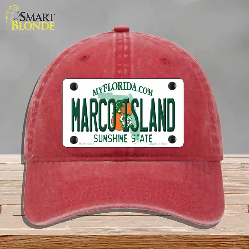 HAT13-MLP-10227 Marco Island Florida Novelty License Plate Hat, Unconstructed Cotton - Red