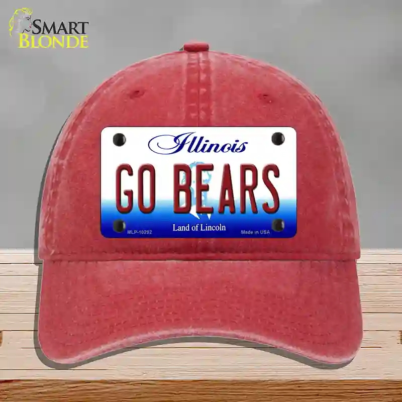 HAT13-MLP-10292 Go Bears Illinois Novelty License Plate Hat, Unconstructed Cotton - Red