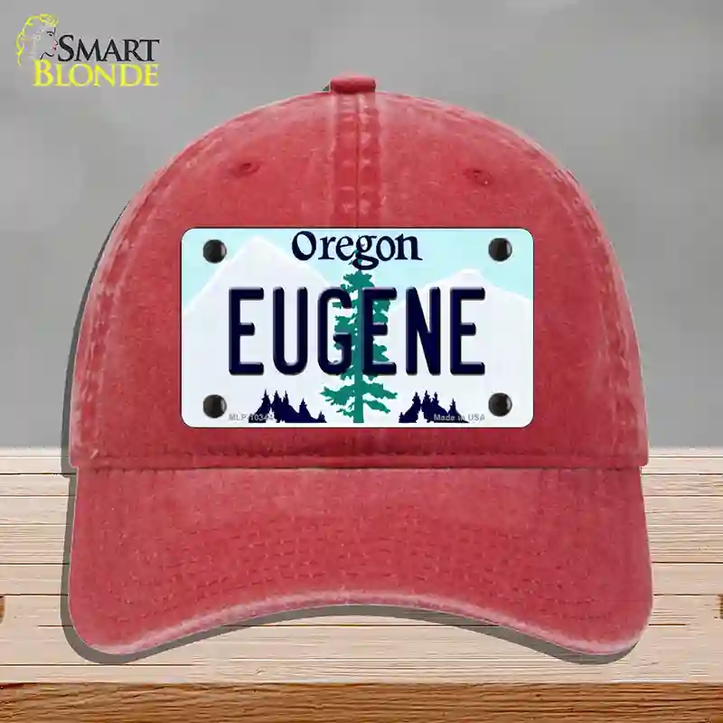 HAT13-MLP-10344 Eugene Oregon Novelty License Plate Hat, Unconstructed Cotton - Red