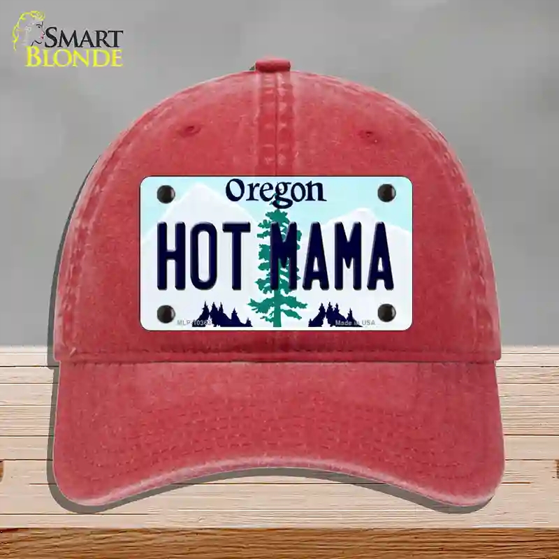 HAT13-MLP-10363 Hot Mama Oregon Novelty License Plate Hat, Unconstructed Cotton - Red