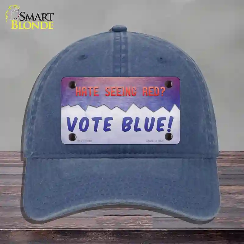 HAT11-MLP-12268 Hate Seeing Red Vote Blue Novelty License Plate Hat, Unconstructed Cotton - Navy