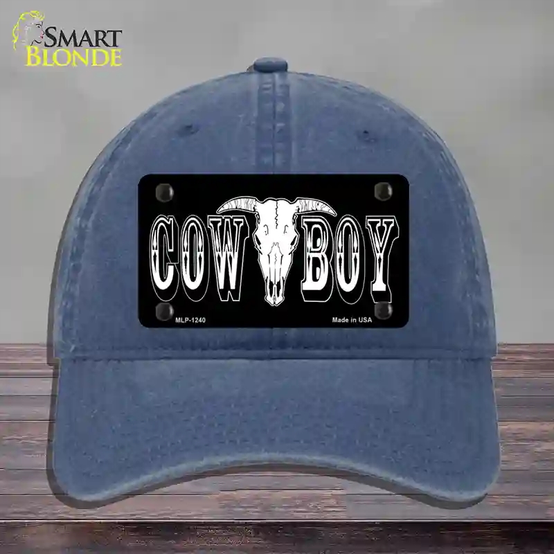 HAT11-MLP-1240 Cowboy Longhorn Skull Novelty License Plate Hat, Unconstructed Cotton - Navy