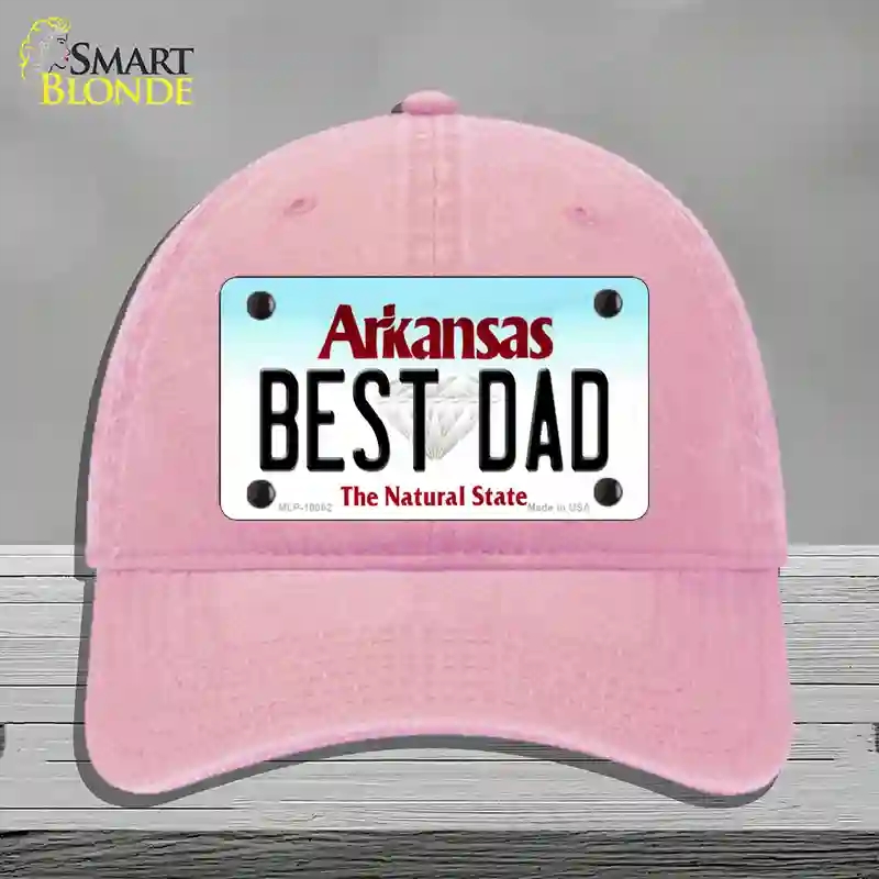 HAT12-MLP-10062 Best Dad Arkansas Novelty License Plate Hat, Unconstructed Cotton - Pink