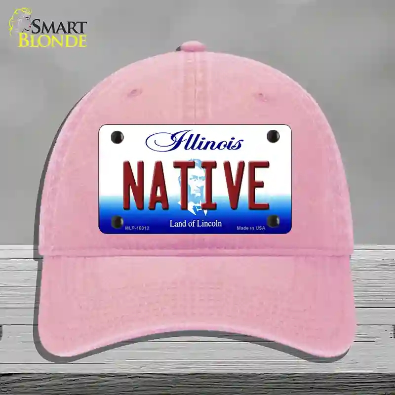 HAT12-MLP-10312 Native Illinois Novelty License Plate Hat, Unconstructed Cotton - Pink