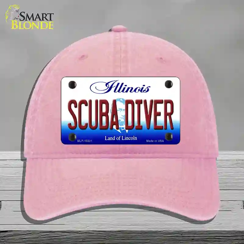 HAT12-MLP-10321 Scuba Diver Illinois Novelty License Plate Hat, Unconstructed Cotton - Pink