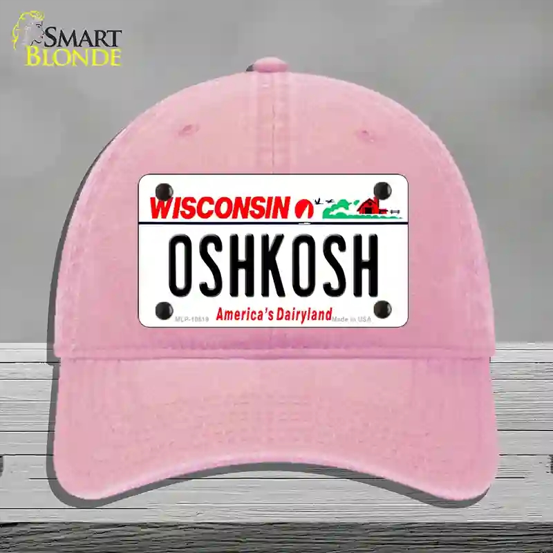 HAT12-MLP-10619 Oshkosh Wisconsin Novelty License Plate Hat, Unconstructed Cotton - Pink