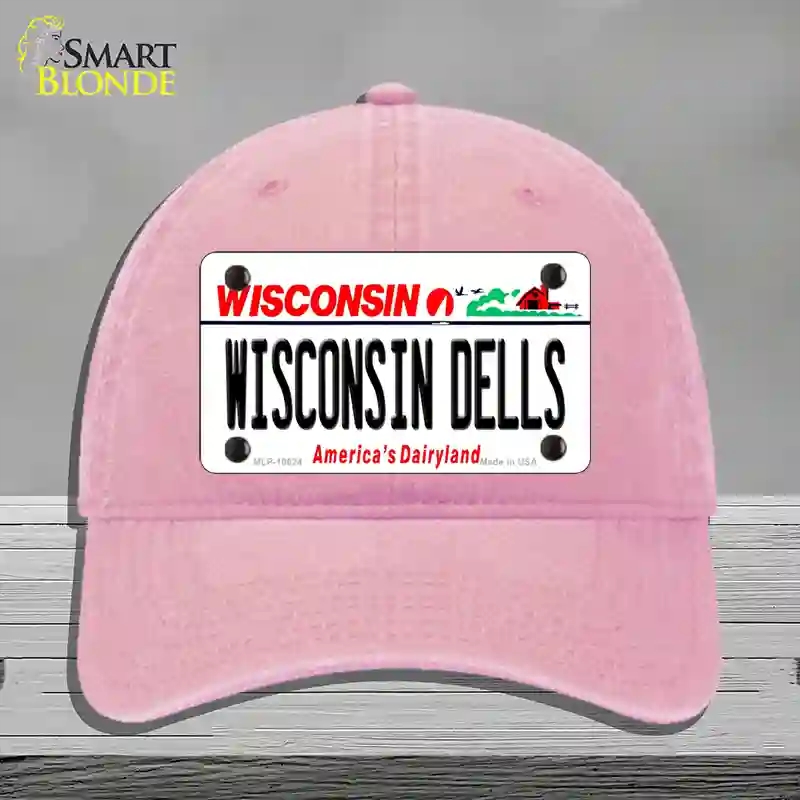 HAT12-MLP-10624 Wisconsin Dells Novelty License Plate Hat, Unconstructed Cotton - Pink