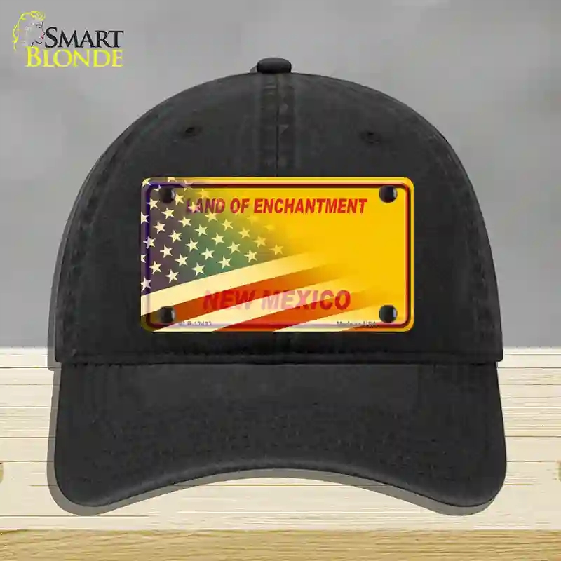 HAT07-MLP-12433   Mexico Yellow American Flag Novelty License Plate Hat, Unconstructed Cotton - Black