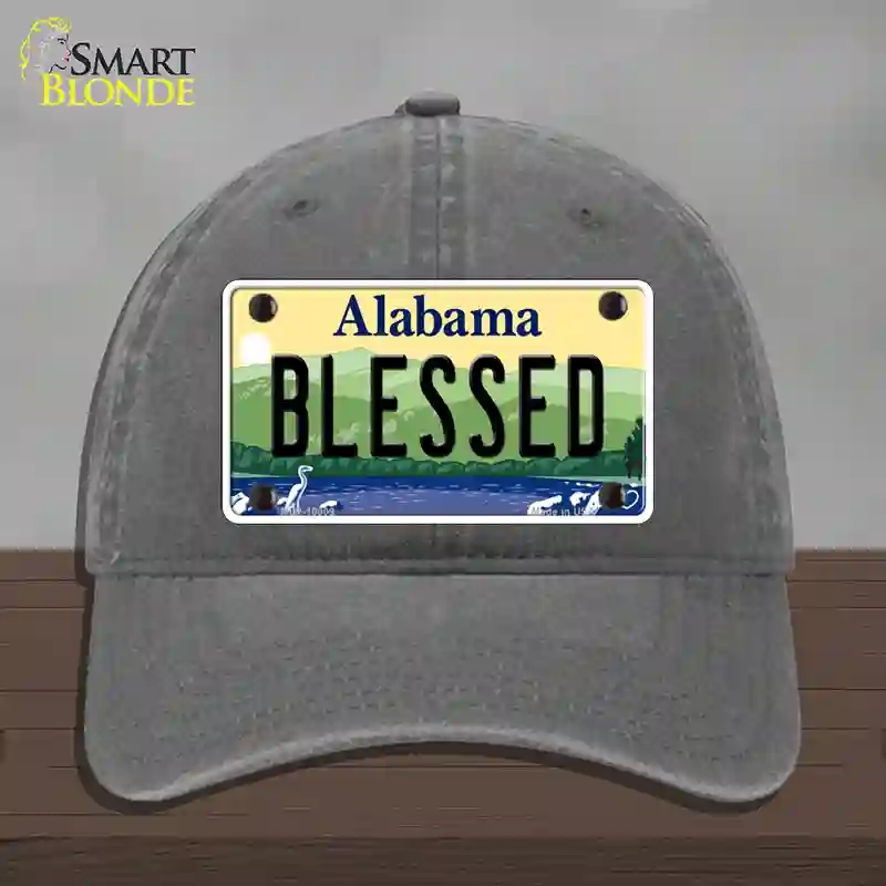 HAT08-MLP-10009 Blessed Alabama Novelty License Plate Hat, Unconstructed Cotton - Charcoal