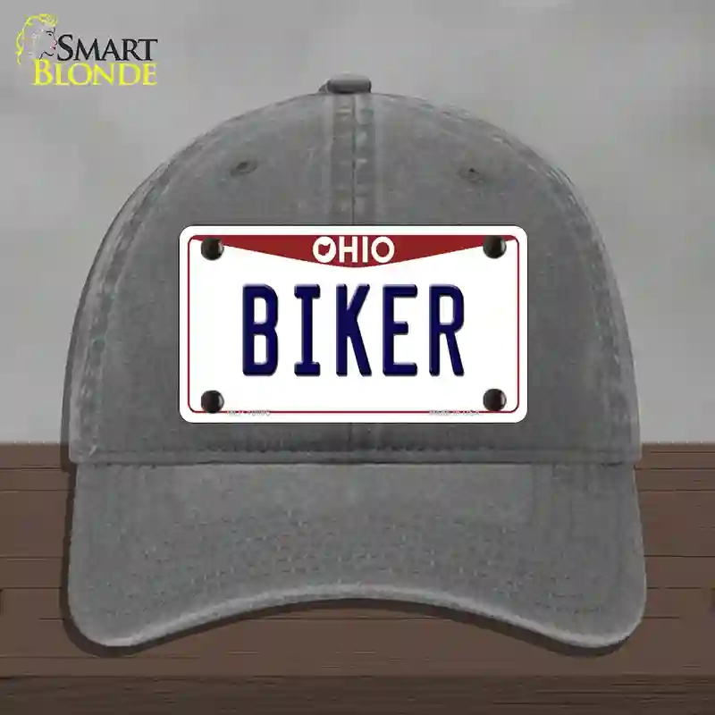 HAT08-MLP-10096 Biker Ohio Novelty License Plate Hat, Unconstructed Cotton - Charcoal