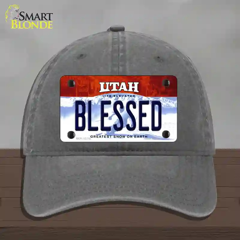 HAT08-MLP-10219 Blessed Utah Novelty License Plate Hat, Unconstructed Cotton - Charcoal