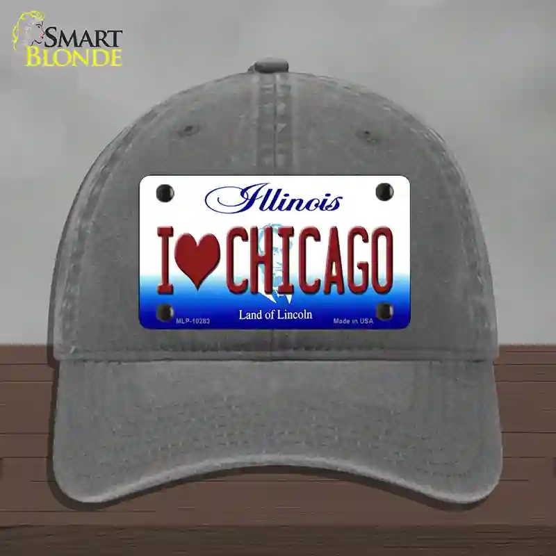 HAT08-MLP-10283 I Love Chicago Illinois Novelty License Plate Hat, Unconstructed Cotton - Charcoal
