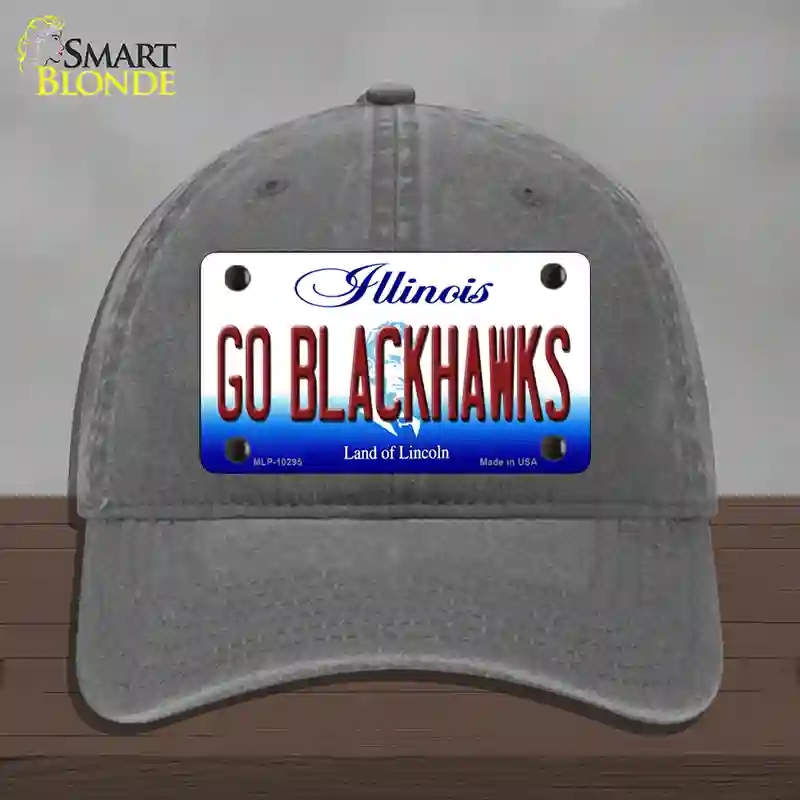 HAT08-MLP-10295 Go Blackhawks Illinois Novelty License Plate Hat, Unconstructed Cotton - Charcoal