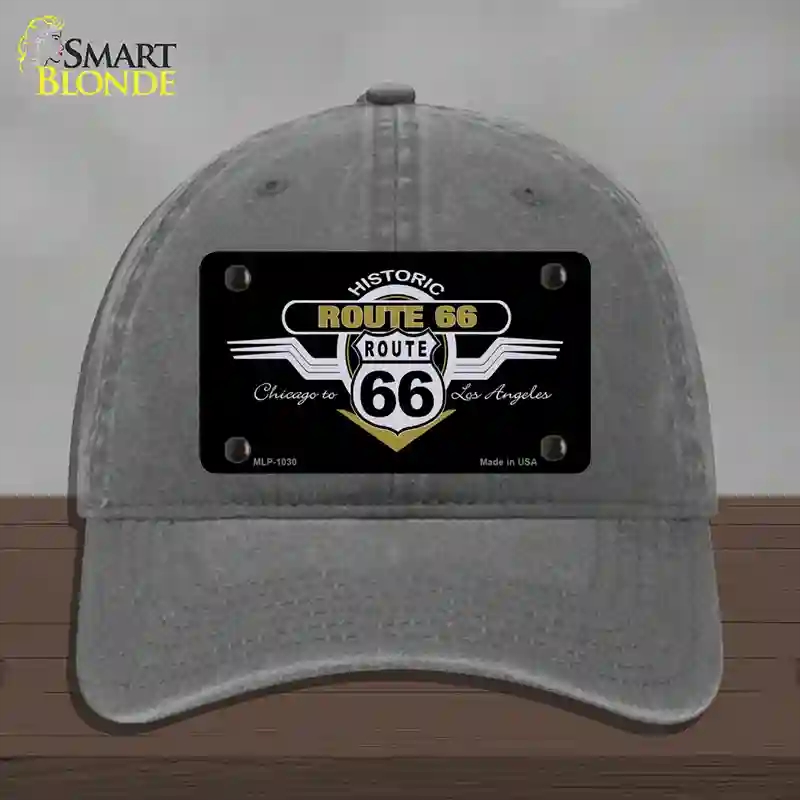 HAT08-MLP-1030 Route 66 Shield Wings Novelty License Plate Hat, Unconstructed Cotton - Charcoal