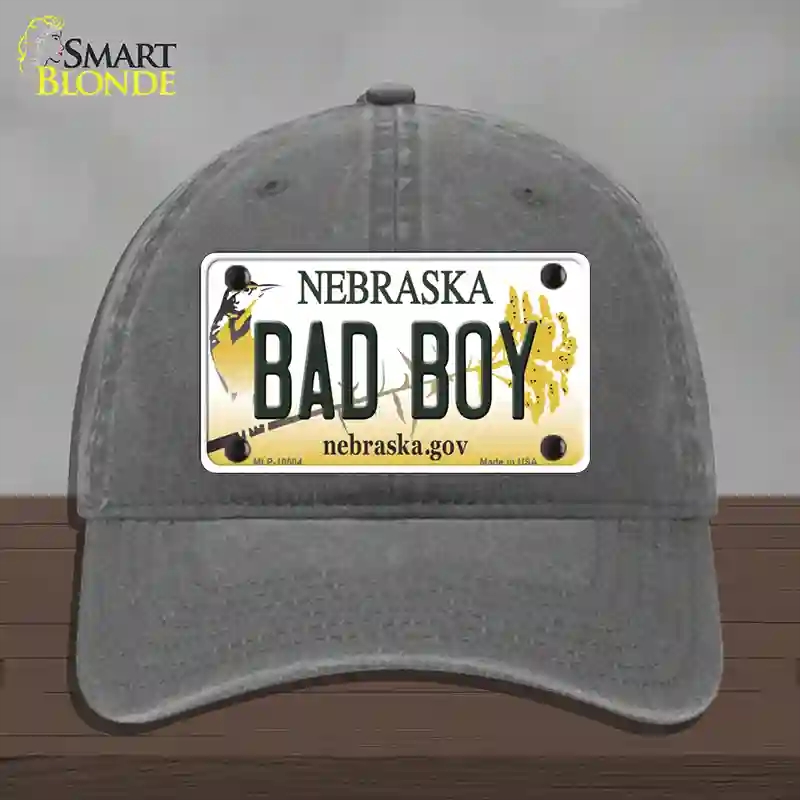HAT08-MLP-10604 Bad Boy Nebraska Novelty License Plate Hat, Unconstructed Cotton - Charcoal