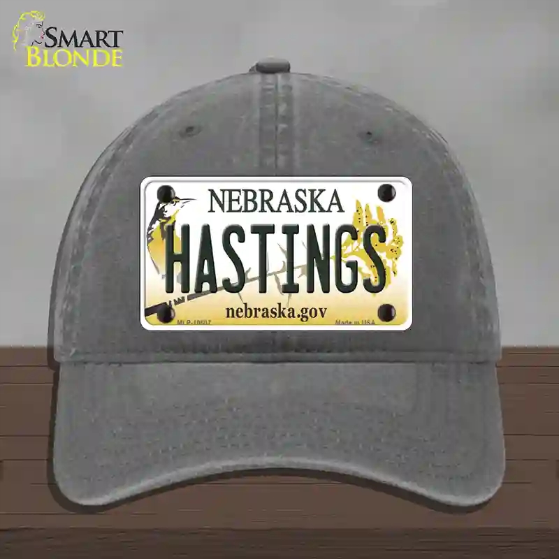HAT08-MLP-10607 Hastings Nebraska Novelty License Plate Hat, Unconstructed Cotton - Charcoal