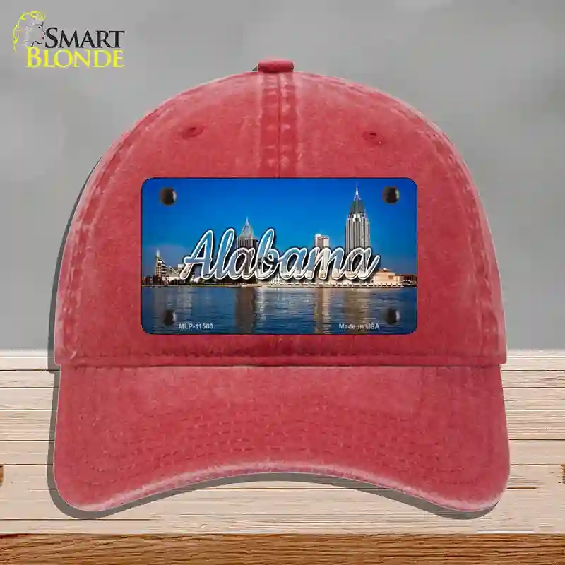 HAT13-MLP-11583 Alabama City Skyline State Novelty License Plate Hat, Unconstructed Cotton - Red