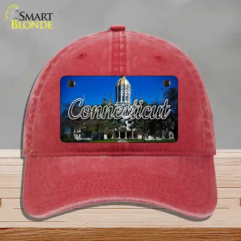 HAT13-MLP-11590 Connecticut Capital Building State Novelty License Plate Hat, Unconstructed Cotton - Red