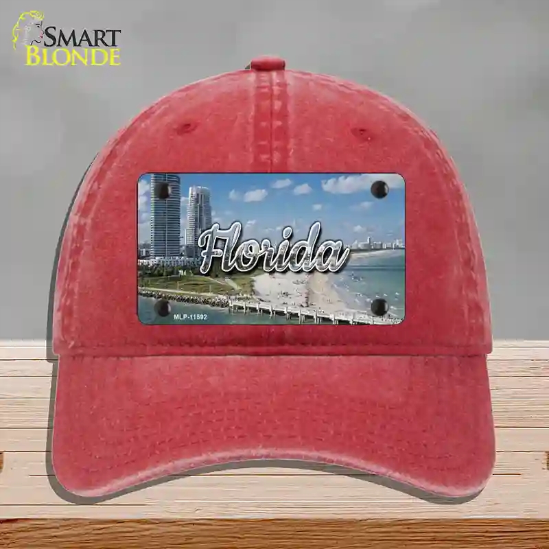 HAT13-MLP-11592 Florida White Sand Beach State Novelty License Plate Hat, Unconstructed Cotton - Red
