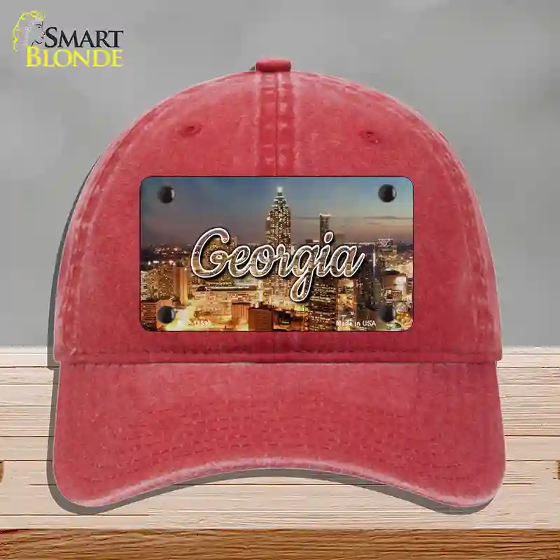 HAT13-MLP-11593 Georgia City Lights State Novelty License Plate Hat, Unconstructed Cotton - Red