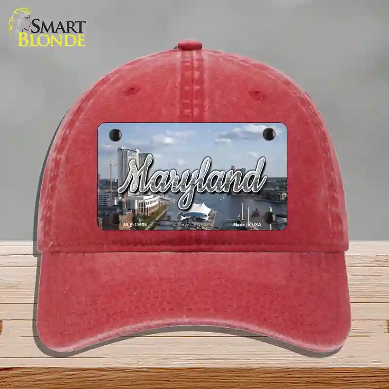 HAT13-MLP-11605 Maryland River Skyline State Novelty License Plate Hat, Unconstructed Cotton - Red