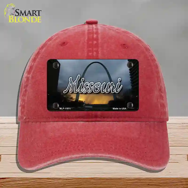 HAT13-MLP-11611 Missouri Gateway Arch State Novelty License Plate Hat, Unconstructed Cotton - Red