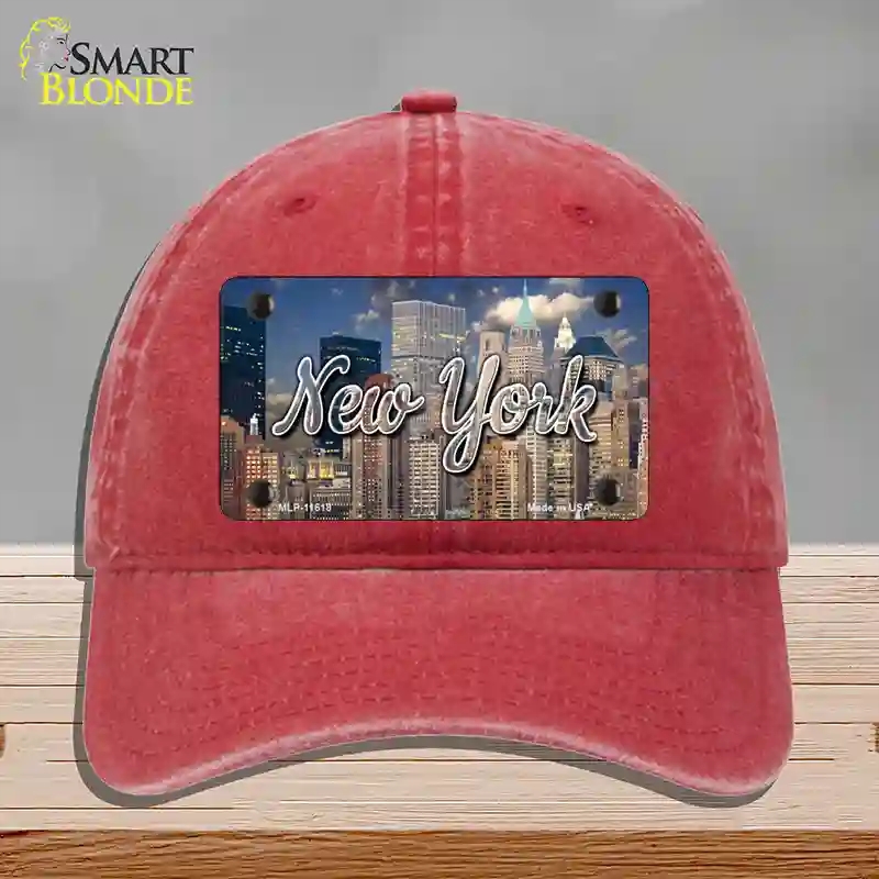 HAT13-MLP-11618   York City Skyline State Novelty License Plate Hat, Unconstructed Cotton - Red
