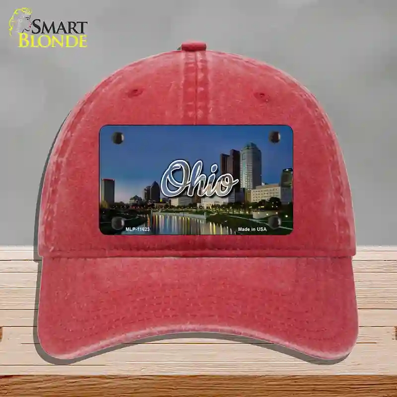 HAT13-MLP-11623 Ohio River City Skyline State Novelty License Plate Hat, Unconstructed Cotton - Red