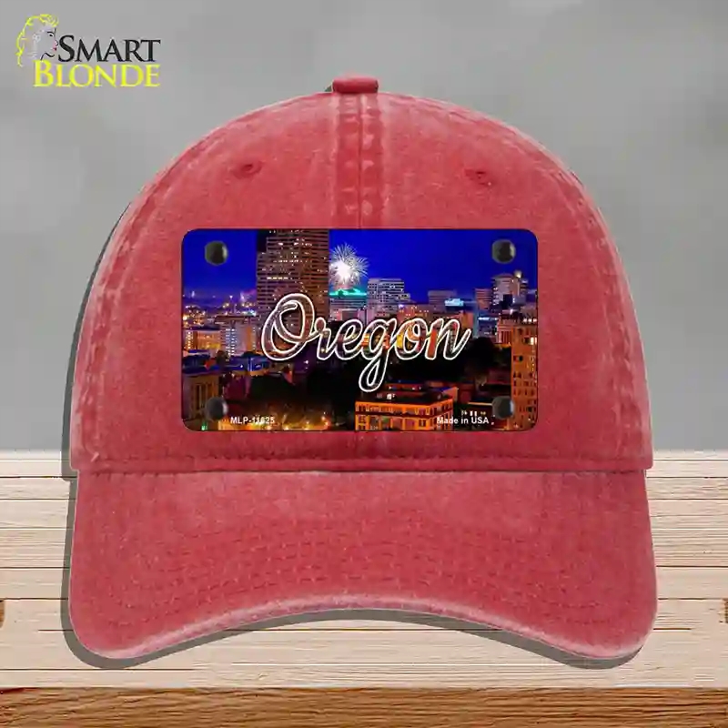 HAT13-MLP-11625 Oregon Firework City Lights State Novelty License Plate Hat, Unconstructed Cotton - Red
