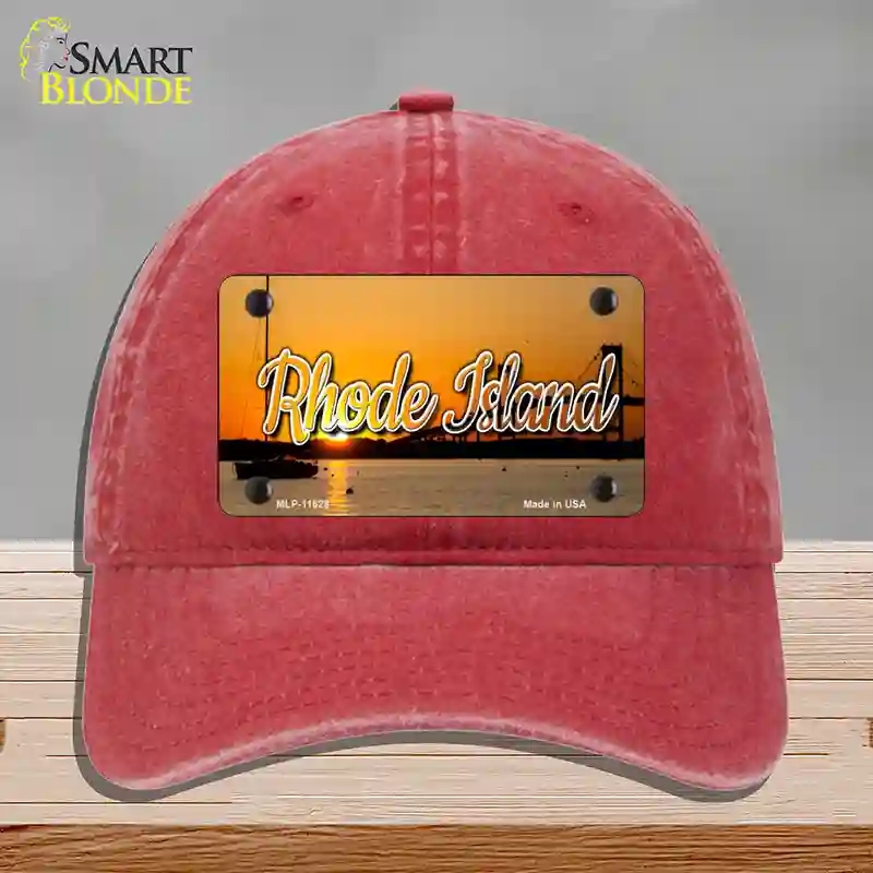 HAT13-MLP-11628 Rhode Island River Sunset State Novelty License Plate Hat, Unconstructed Cotton - Red