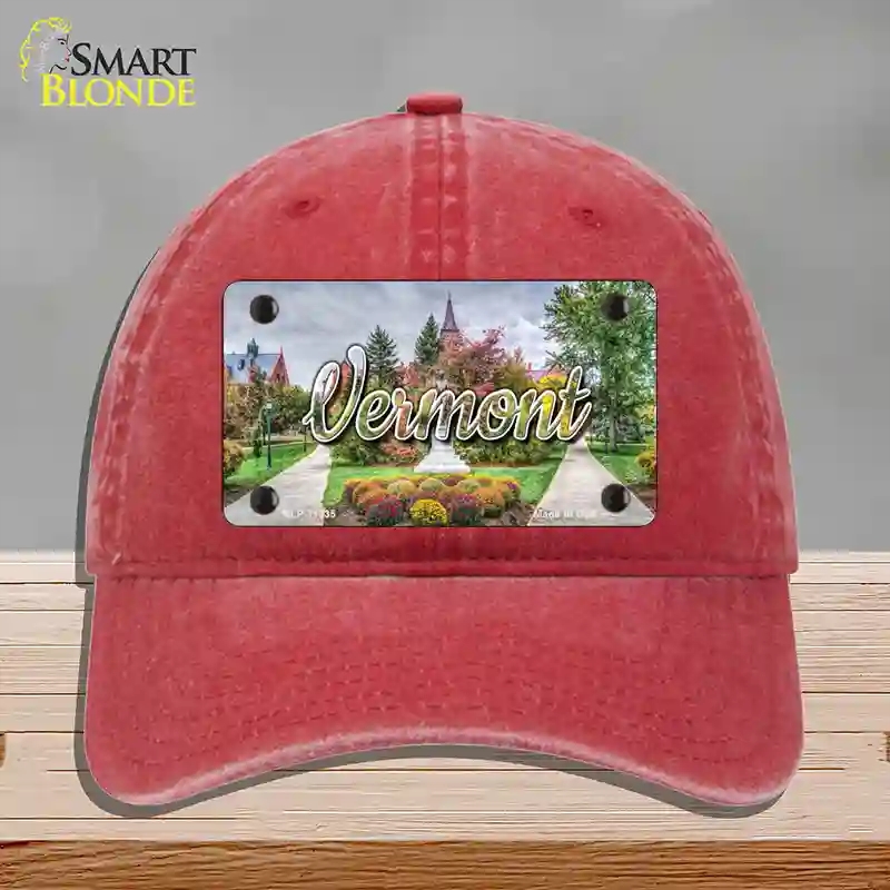 HAT13-MLP-11635 Vermont State Building State Novelty License Plate Hat, Unconstructed Cotton - Red