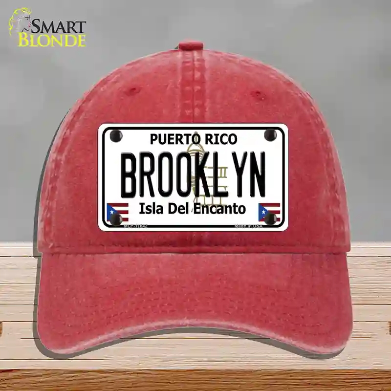 HAT13-MLP-11642 Brooklyn Puerto Rico Novelty License Plate Hat, Unconstructed Cotton - Red