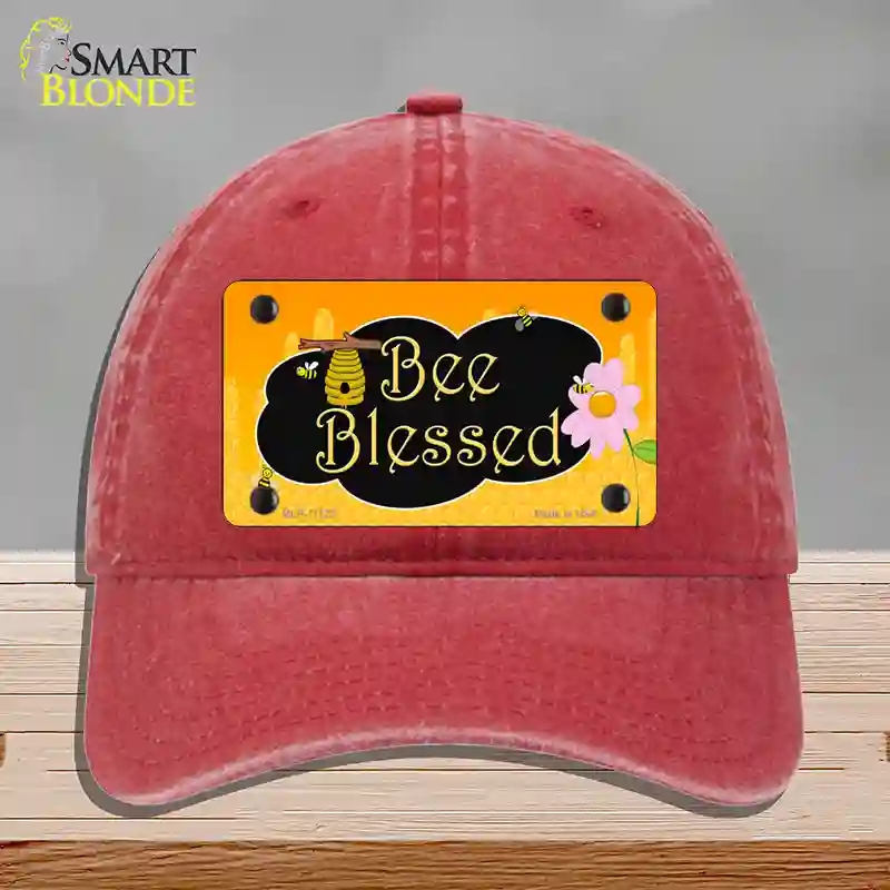 HAT13-MLP-11722 Bee Blessed Honey Hive Novelty License Plate Hat, Unconstructed Cotton - Red