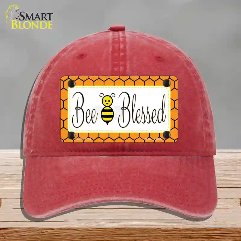 HAT13-MLP-11723 Bee Blessed Simple Novelty License Plate Hat, Unconstructed Cotton - Red
